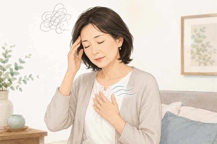 呼吸が浅い50代女性のイメージイラスト