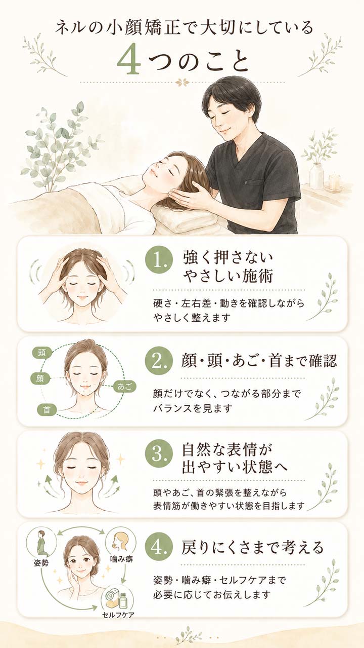 ネルの小顔矯正施術で大切にしている4つのこと
