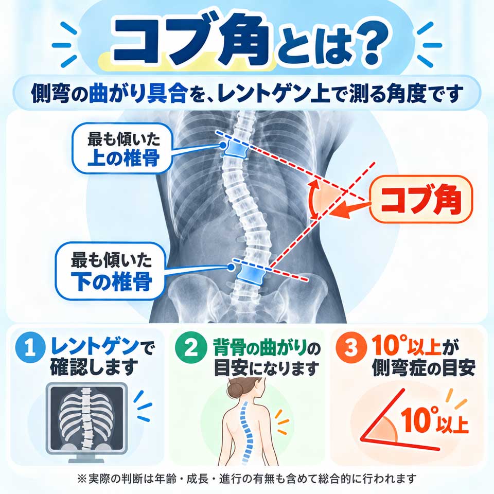 レントゲンで側弯症のコブ角を測る方法