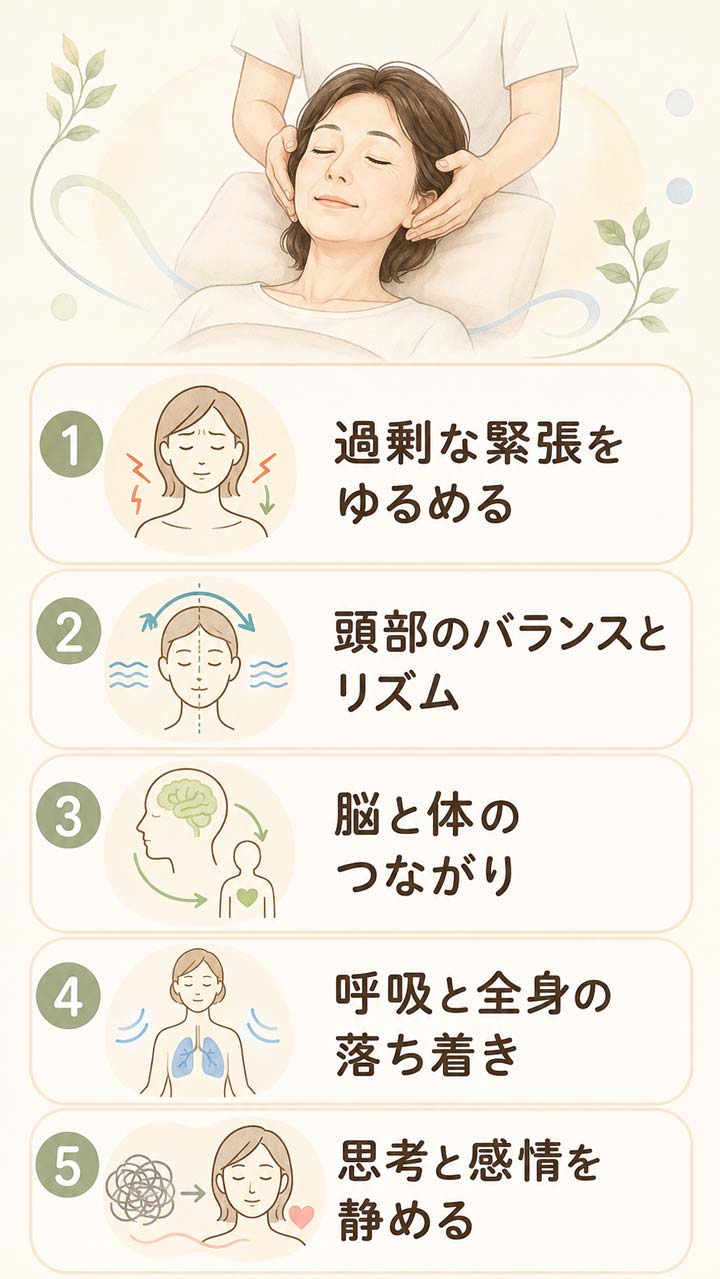 脳リセット整体で行う5つの調整の図解イラスト
