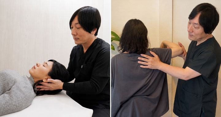 脳リセット整体と肩の検査をする整体施術イメージ