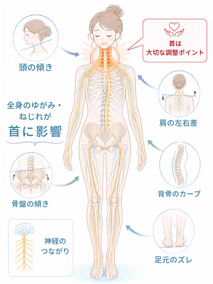 首を中心に考えるネルの自律神経を整える整体イメージ